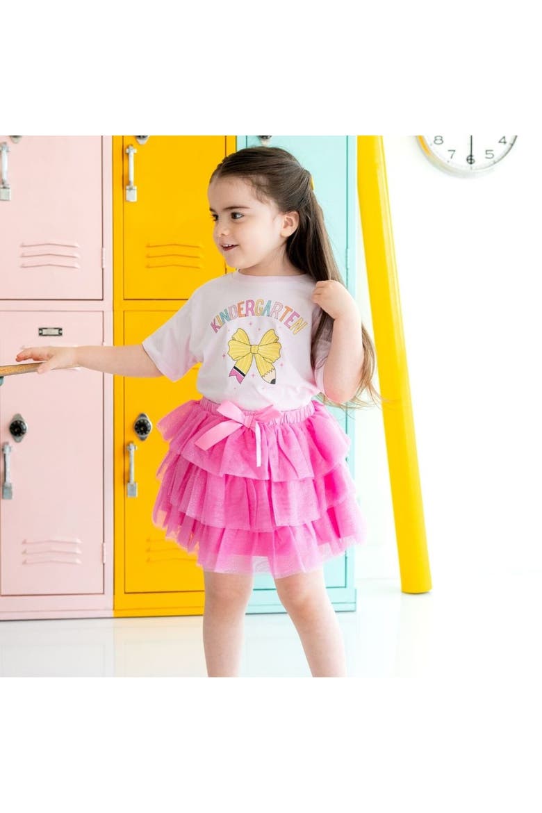 Kindergarten Pencil Bow Short Sleeve T-Shirt, Alternate, color, Pink