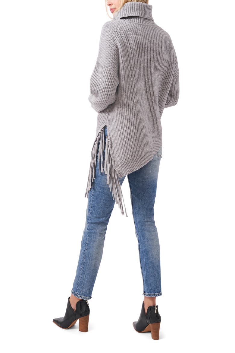 Asymmetric Fringe Cotton Blend Sweater, Alternate, color, LIGHT HEATHER GREY