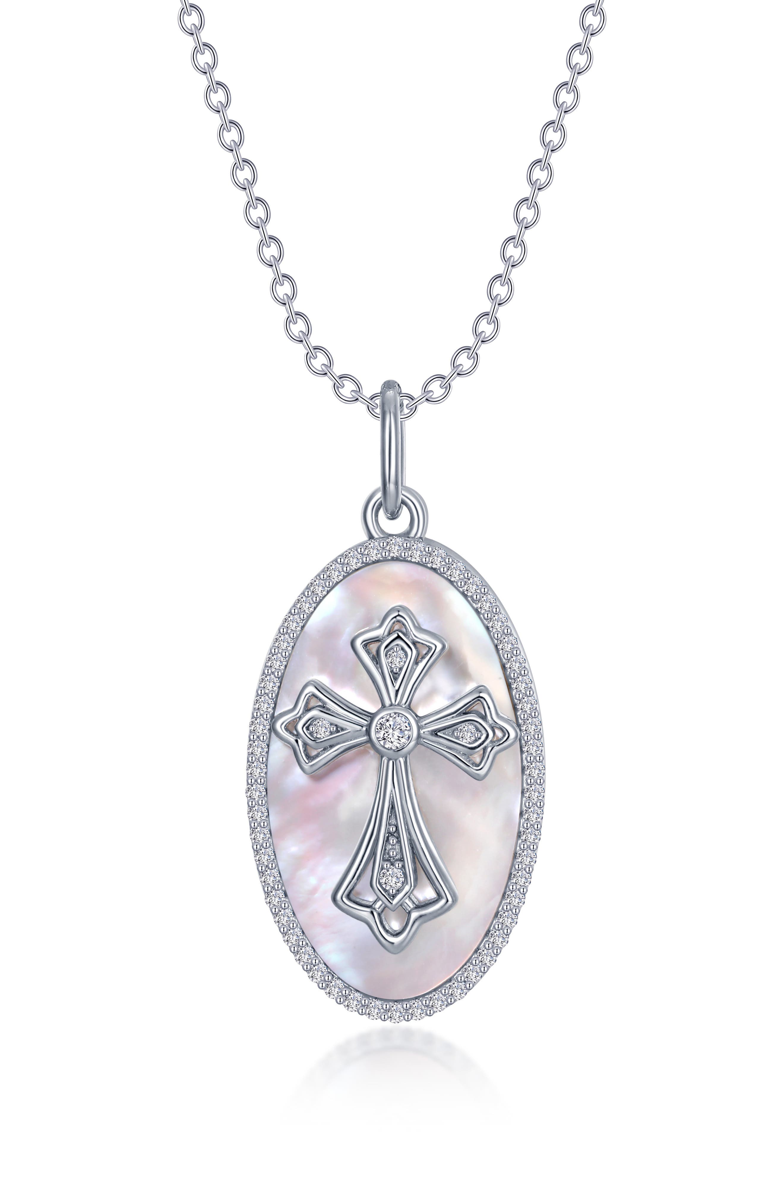 Mother of Pearl Cross Pendant Necklace