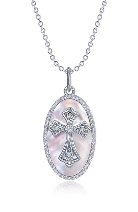 Mother of Pearl Cross Pendant Necklace