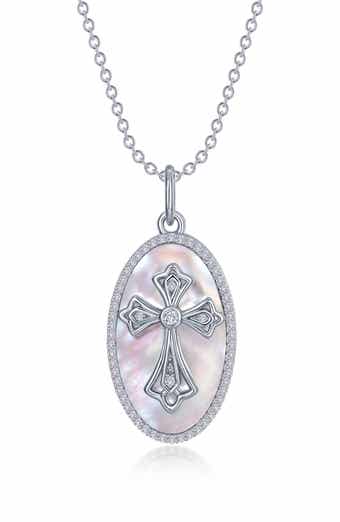 Mother of Pearl Cross Pendant Necklace