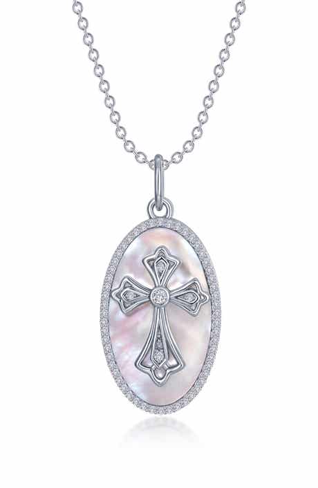Mother of Pearl Cross Pendant Necklace