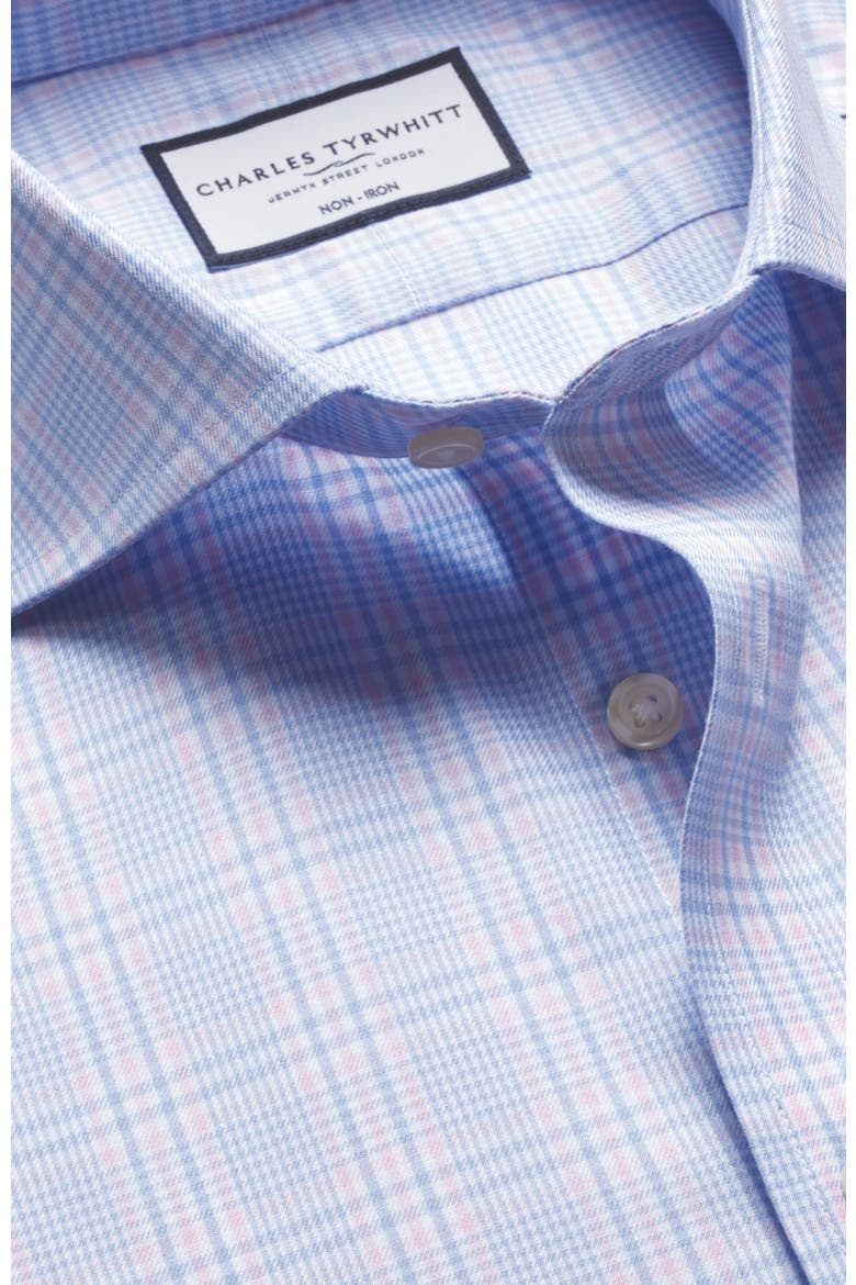 Non-Iron Twill Prince of Wales Shirt, Alternate, color, Sky Blue
