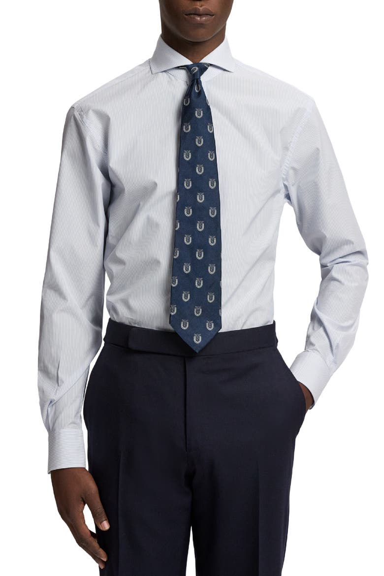 Basic Bengal Stripe Silk Twill Button-Up Shirt, Main, color, BLUE