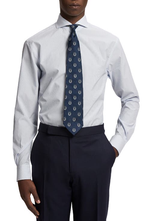 Basic Bengal Stripe Silk Twill Button-Up Shirt