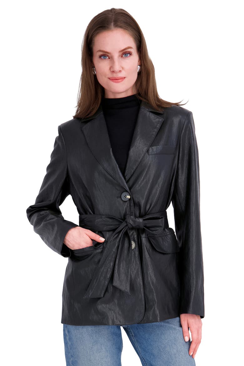 Valentina Belted Faux Leather Jacket, Alternate, color, BLACK