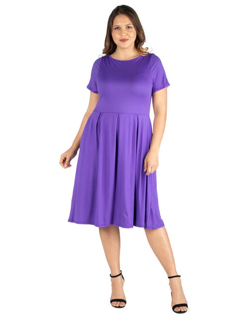 Plus Size Short Sleeve Midi Length Pocket Skater Dress