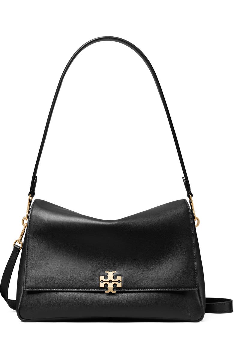 Tory Burch Charlie Leather Shoulder Bag, Main, color, Black