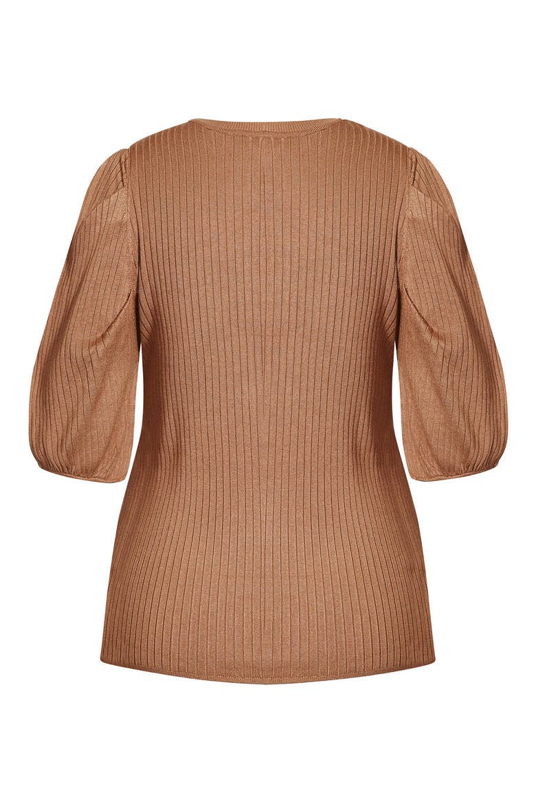 Sweet Rib Puff Sleeve Top, Alternate, color, TAN