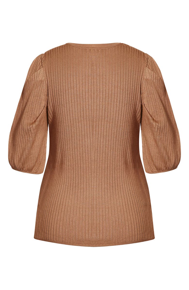 City Chic Sweet Rib Puff Sleeve Top, Alternate, color, Tan