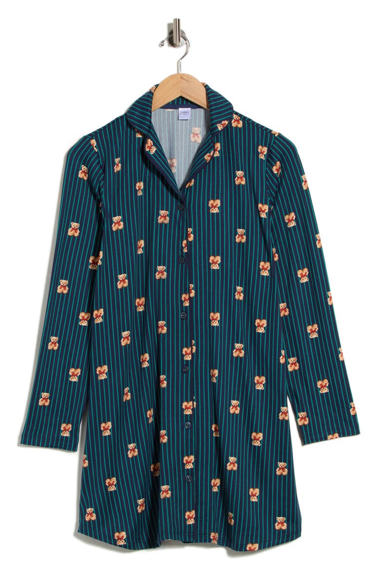 Print Jersey Nightshirt, Alternate, color, BLUE SPRUCE BEARS
