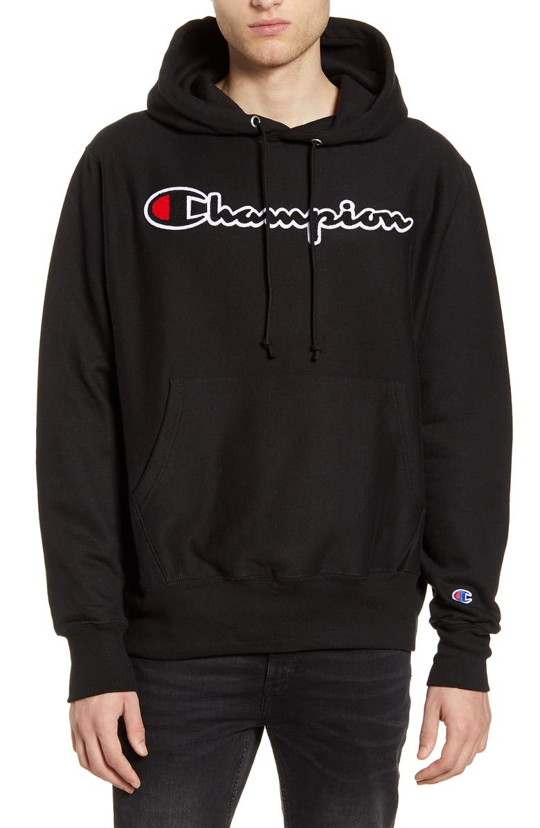 Champion Reverse Weave<sup>®</sup> Chenille Logo Hoodie, Main, color,
