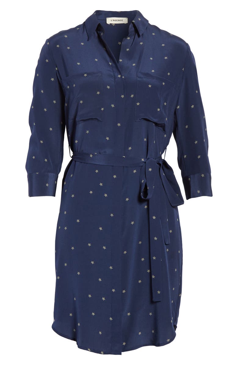 L'AGENCE Stella Star Print Silk Shirtdress, Alternate, color,