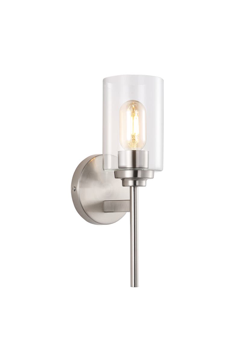 Juno 1-Light Farmhouse Industrial Iron Cylinder LED Sconce, Main, color, Nickel