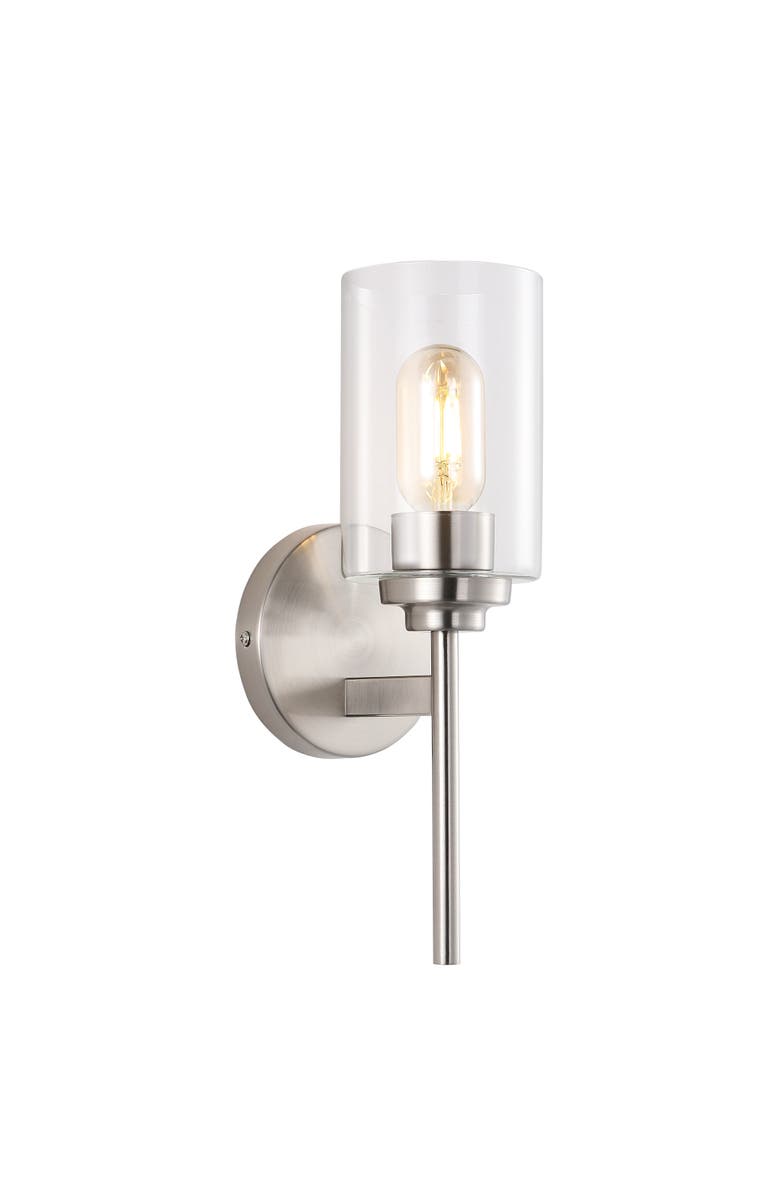 JONATHAN Y Juno 1-Light Farmhouse Industrial Iron Cylinder LED Sconce, Main, color, Nickel