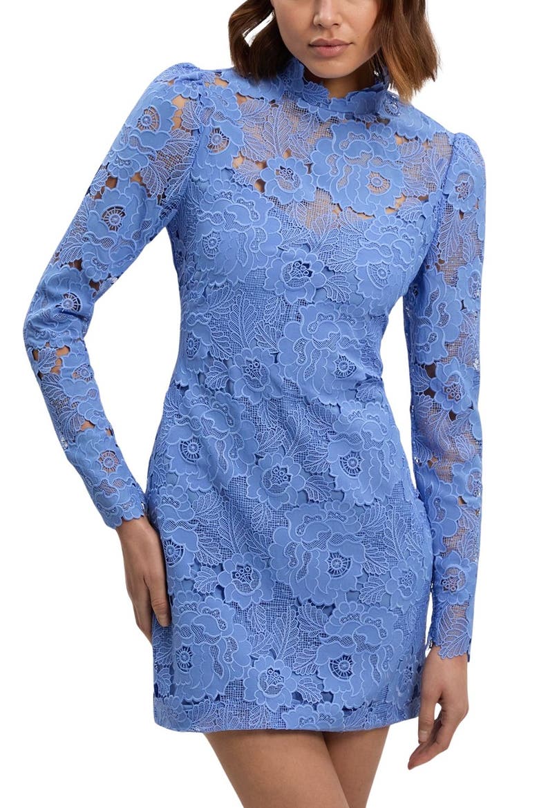 Guipure Lace High Neck Woven Mini Dress, Alternate, color, Pale Blue