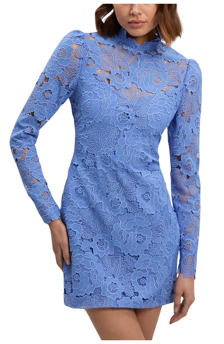 Karen Millen Guipure Lace High Neck Woven Mini Dress, Alternate, color, Pale Blue