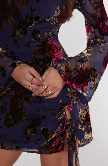 Devoré Floral Long Sleeve Chiffon Minidress