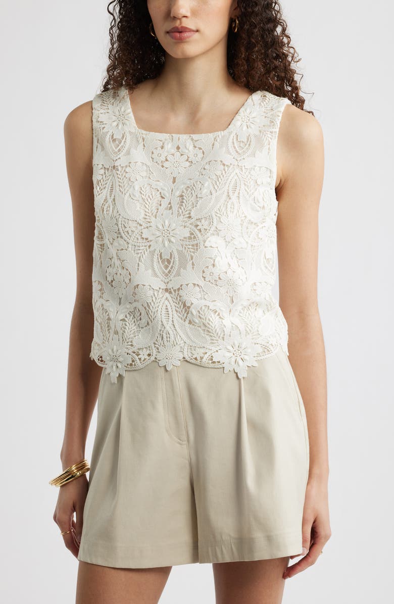 Nordstrom Floral Cutwork Lace Top, Main, color, White Coconut