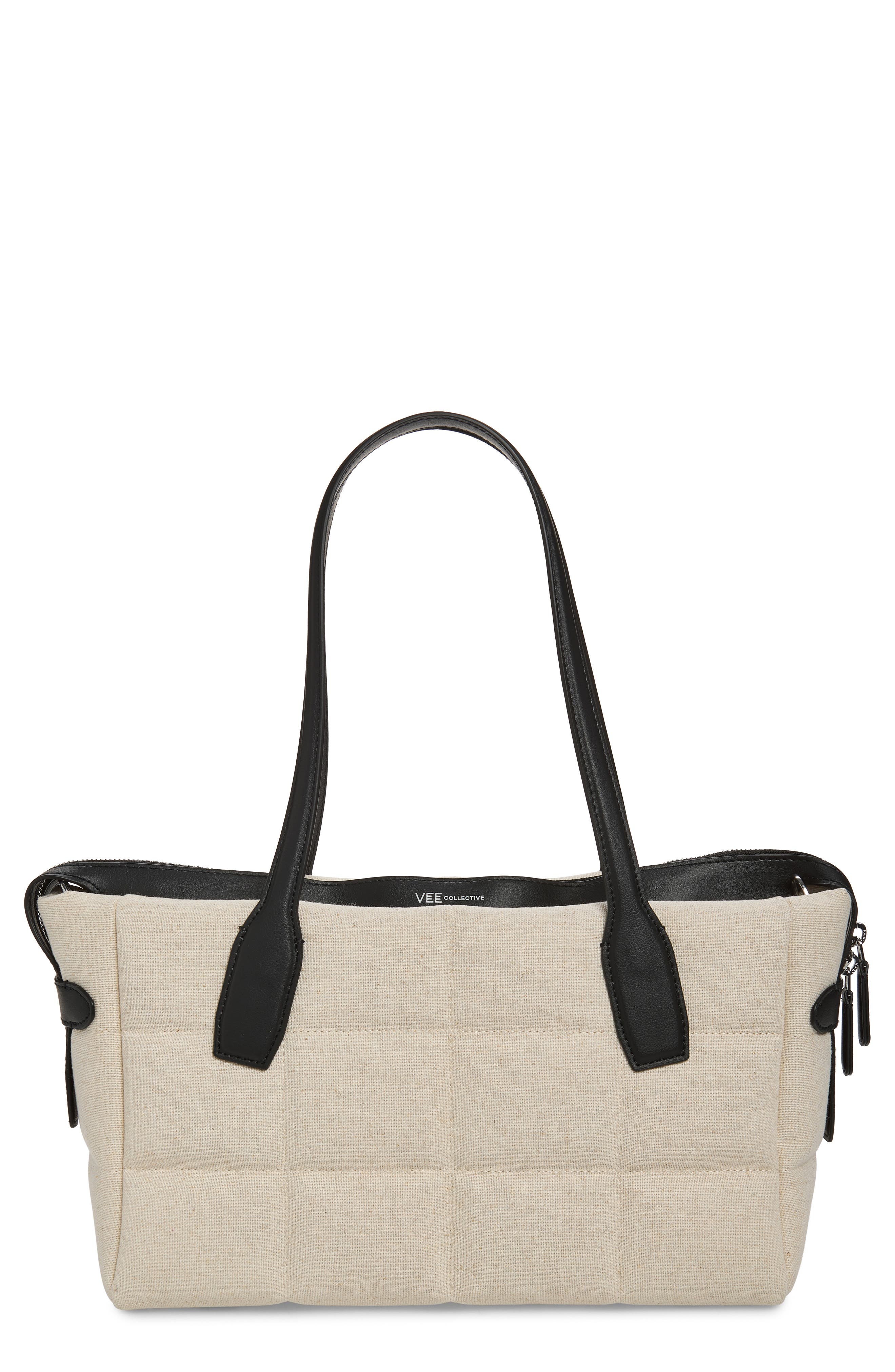 VeeCollective Small Tela Quilted Tote, Main, color, Natural Canvas / Black