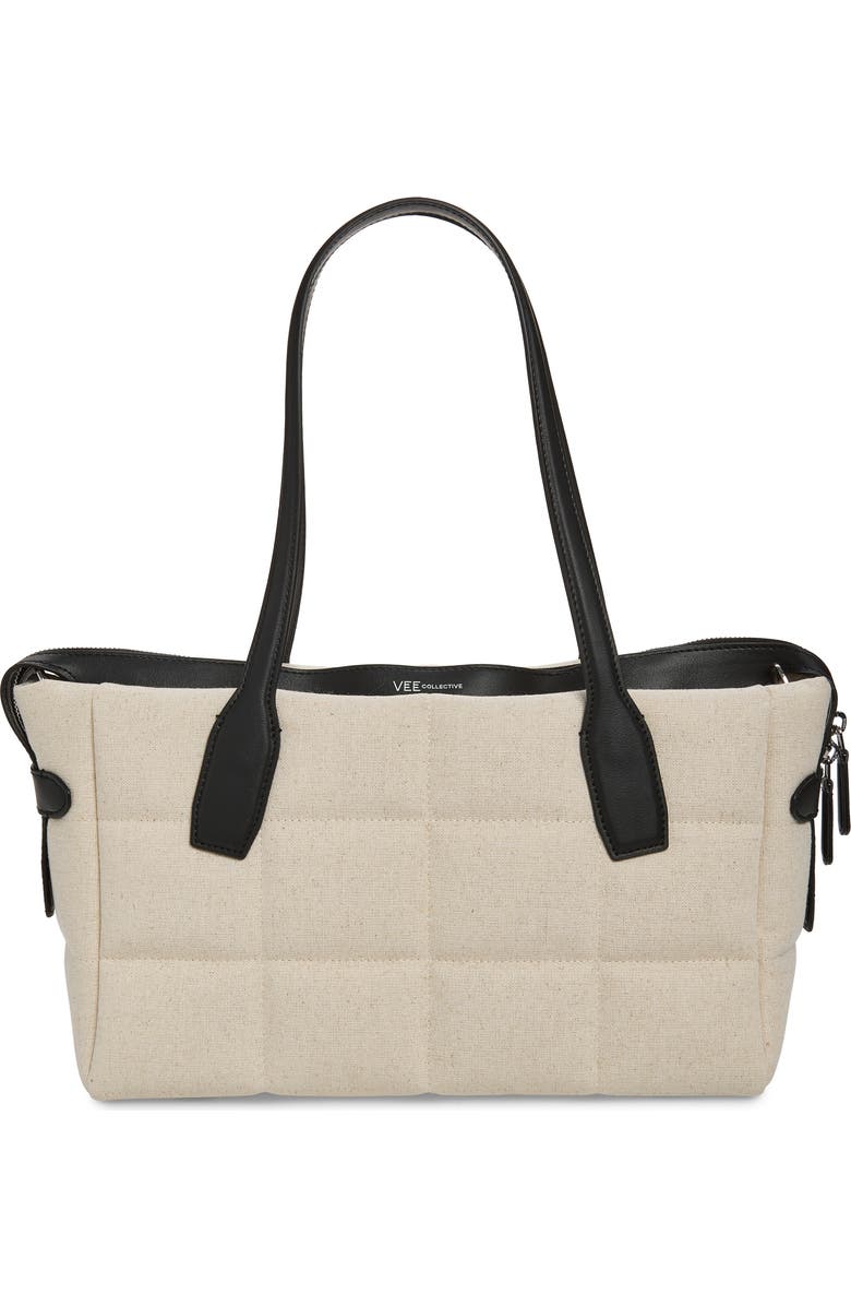 VeeCollective Small Tela Quilted Tote, Main, color, Natural Canvas / Black
