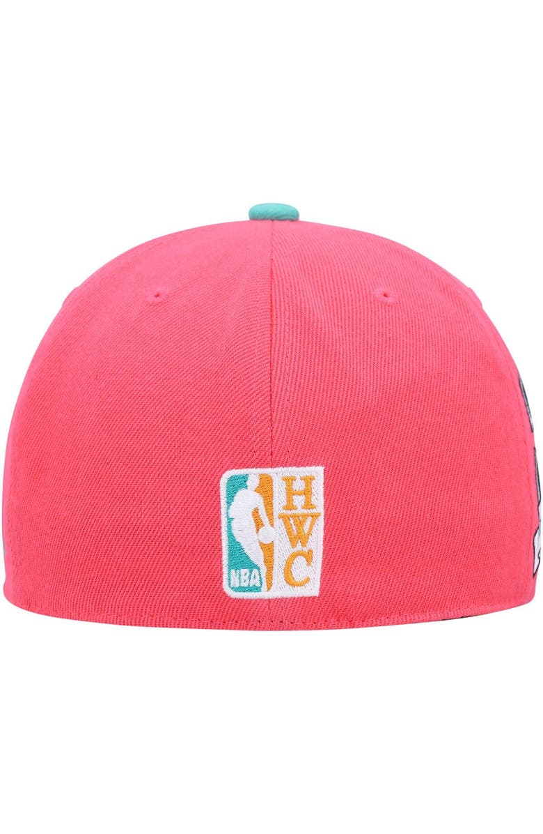 Mitchell & Ness Men's Mitchell & Ness Pink/Teal San Antonio Spurs Hardwood Classics 35th Anniversary Team Side Fitted Hat, Alternate, color, 