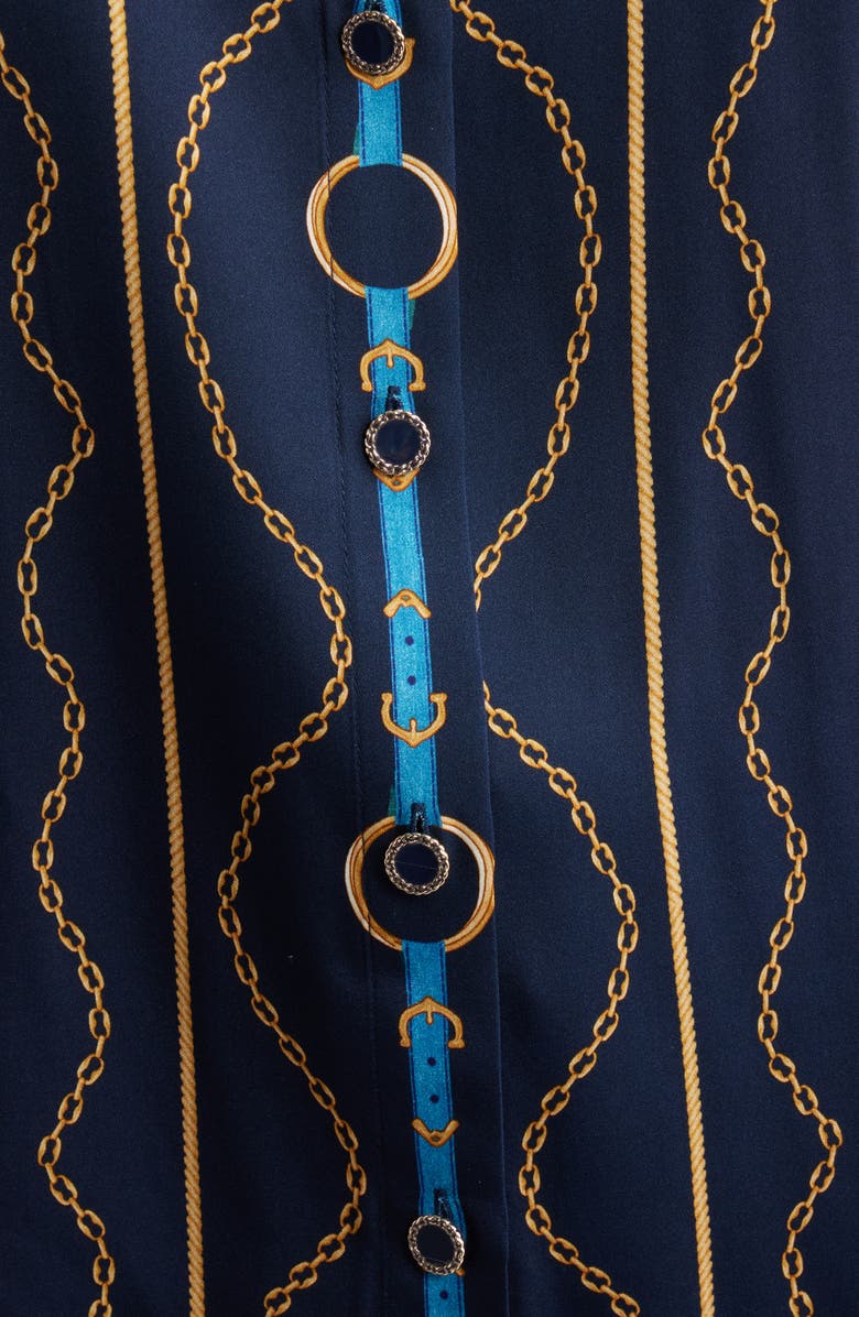 Elie Tahari The Julianna Silk Blend Shirt, Alternate, color, Denim Chain Print