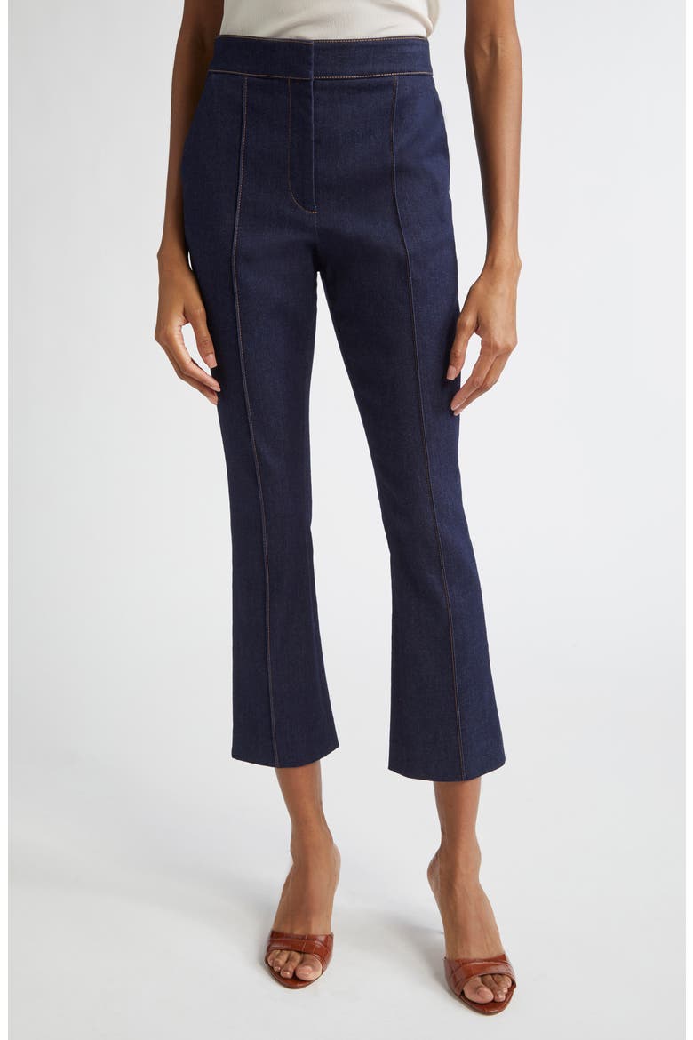 Tani Pintuck Pleat High Waist Ankle Flare Jeans, Main, color, DARK OXFORD