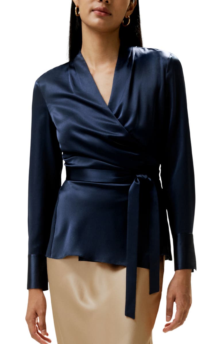 Lilysilk Silk Wrap Blouse, Main, color, Navy Blue