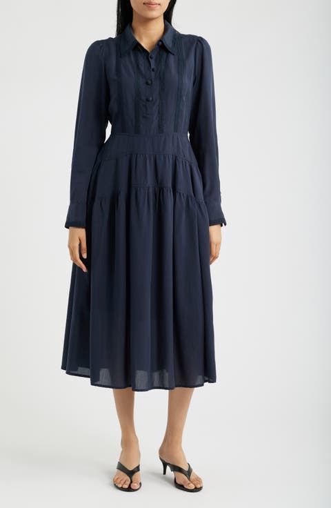 Lace Inset Long Sleeve Midi Dress