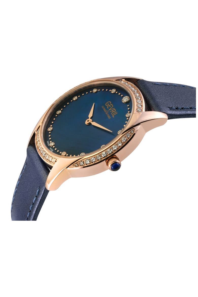 Airolo Swiss Diamond Leather Strap Watch, 36mm - 0.92ct., Alternate, color, BLUE