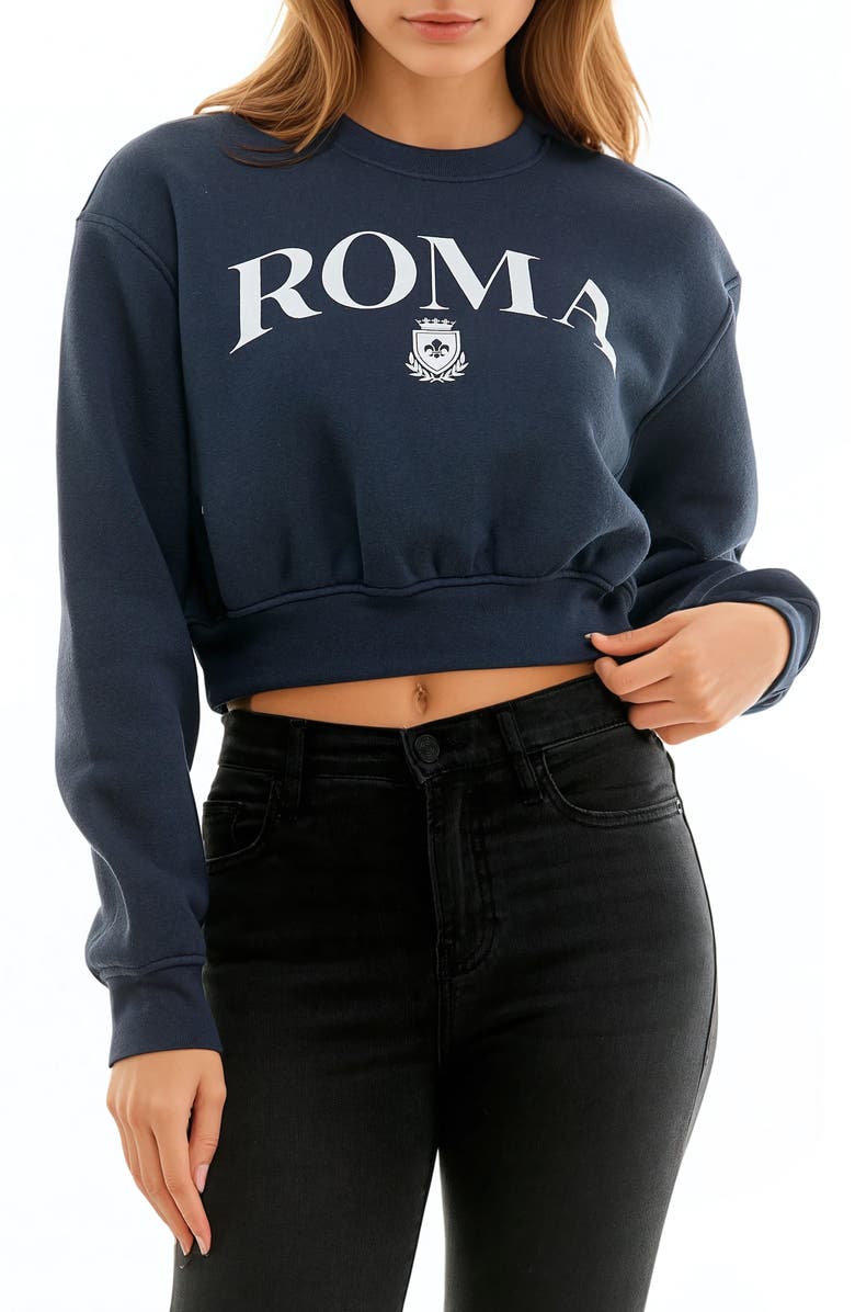 Urban Social Crop Graphic Pullover, Main, color, Navy/ White