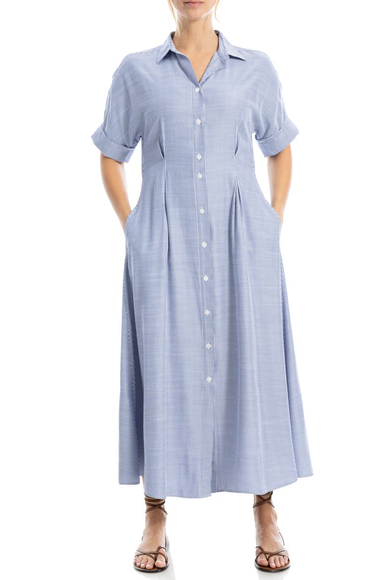 Stripe Short Sleeve Maxi Shirtdress, Main, color, INDIGO/ OFF WHITE
