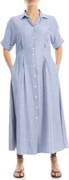 MAX STUDIO Stripe Short Sleeve Maxi Shirtdress