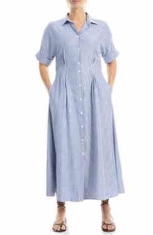 MAX STUDIO Stripe Short Sleeve Maxi Shirtdress
