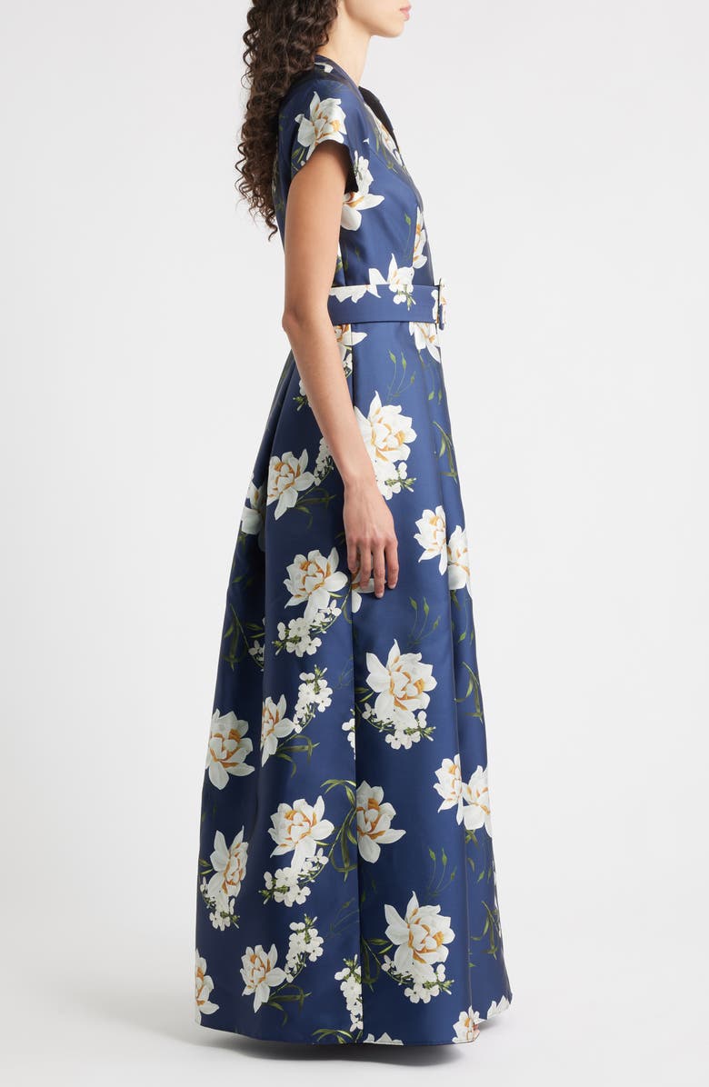 Sachin & Babi Marta Floral Belted Gown, Alternate, color, Navy Narcissus