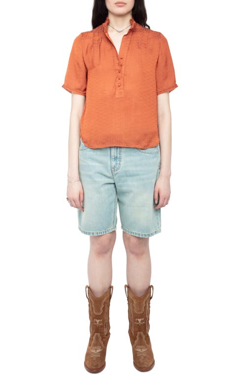 Zadig & Voltaire Womens Sienna Short-sleeved Frill-collar Satin Shirt In Brown