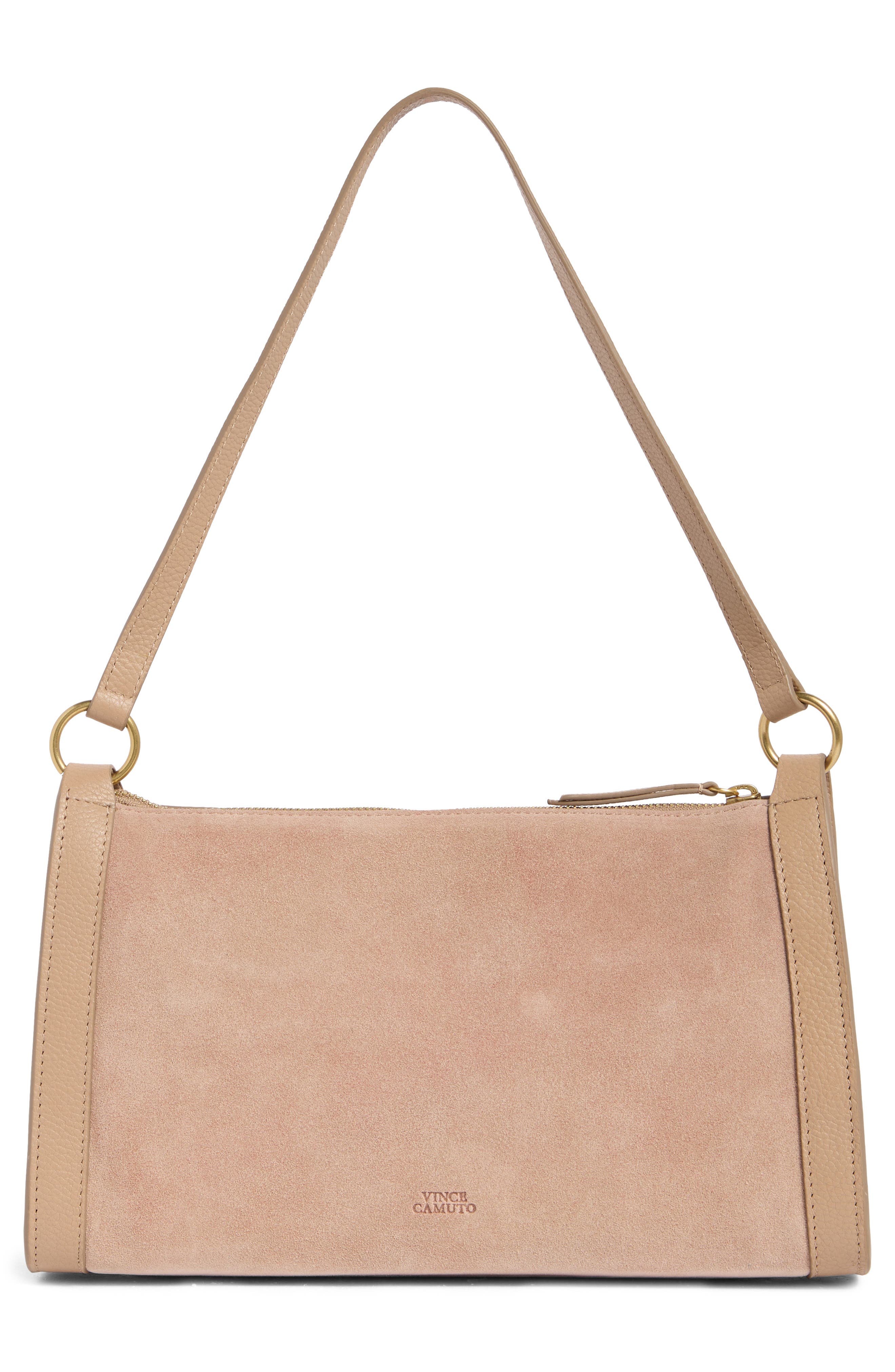 Vince Camuto Lisha Studded Leather Shoulder Bag, Alternate, color, Light Brown