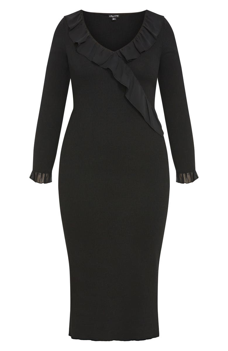 City Chic Auralie Ruffle Long Sleeve Dress, Alternate, color,