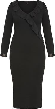 City Chic Auralie Ruffle Long Sleeve Dress