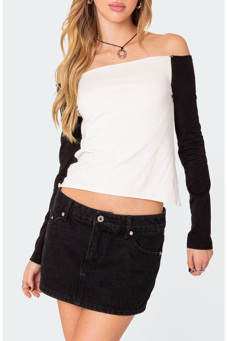 Tom Off the Shoulder Colorblock Top, Main, color, BLACK-AND-WHITE