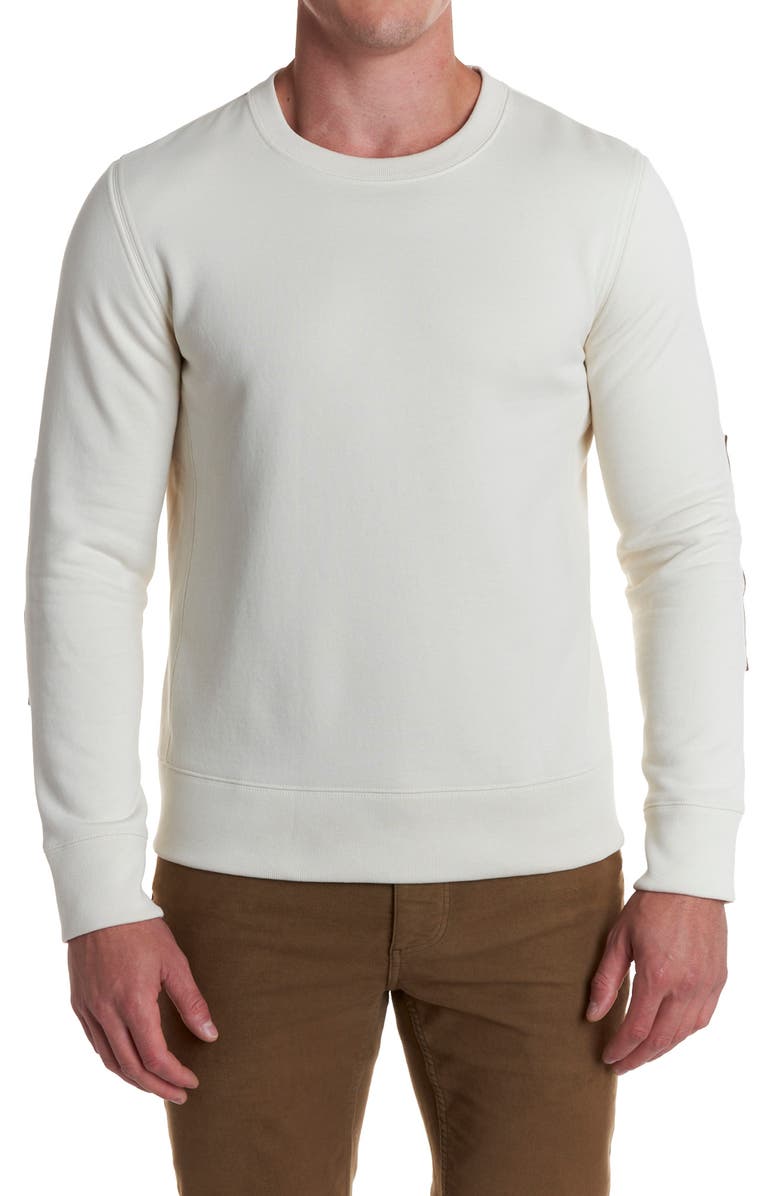 Billy Reid Dover Crewneck Sweatshirt with Leather Elbow Patches, Main, color, Natural