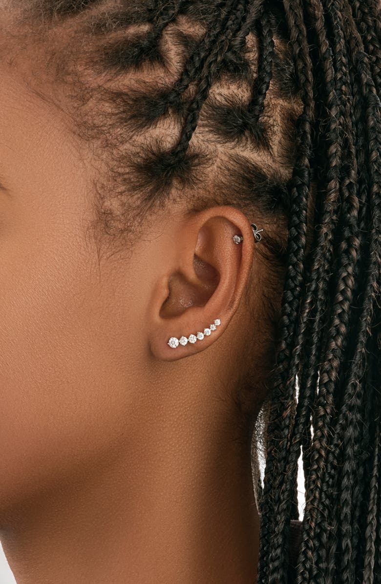 Sterling Forever 14K Gold Plated CZ Crawler Earrings, Alternate, color, Silver