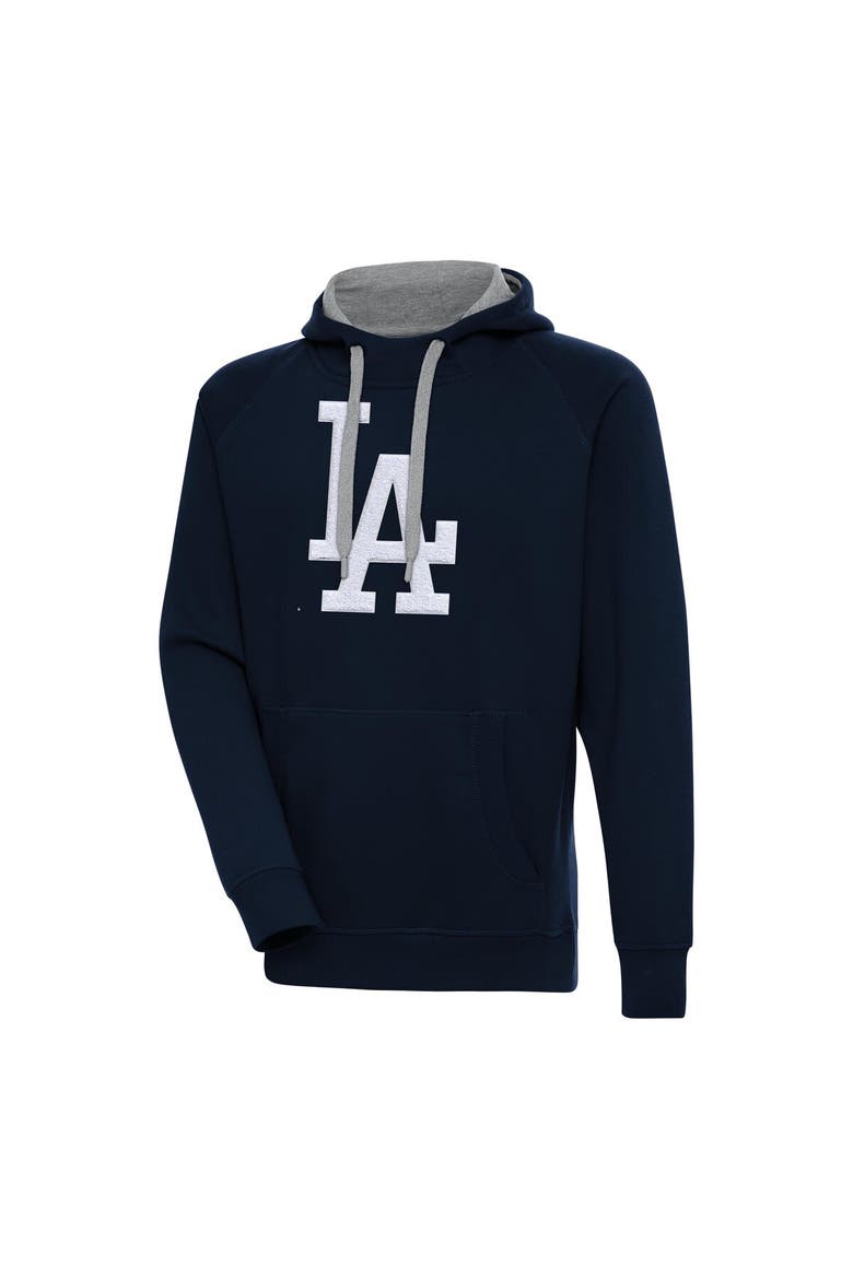 Men's Antigua  Navy Los Angeles Dodgers Victory Chenille Pullover Hoodie, Alternate, color, Navy