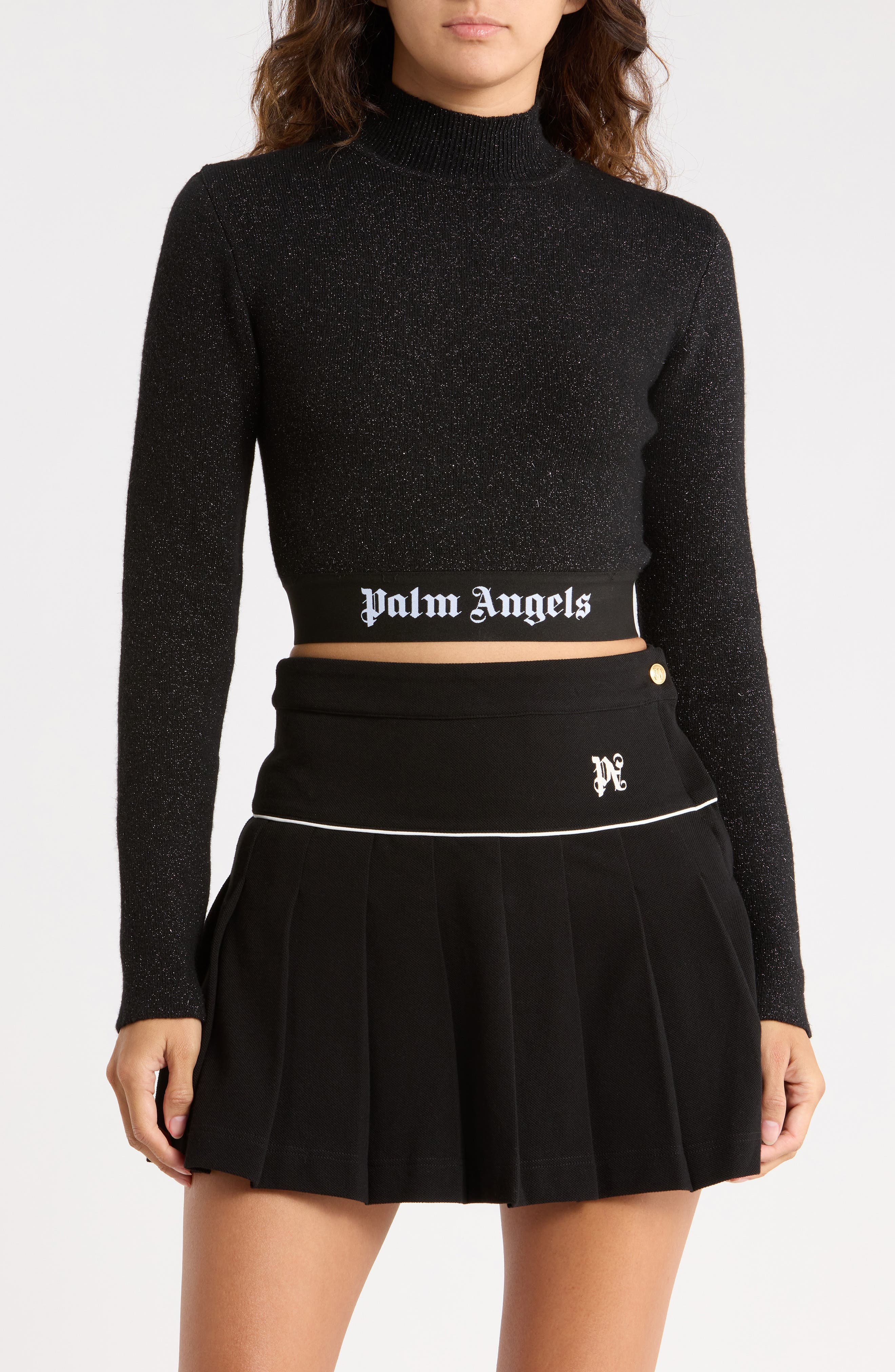 Sparkle Mock Neck Long Sleeve Crop Top