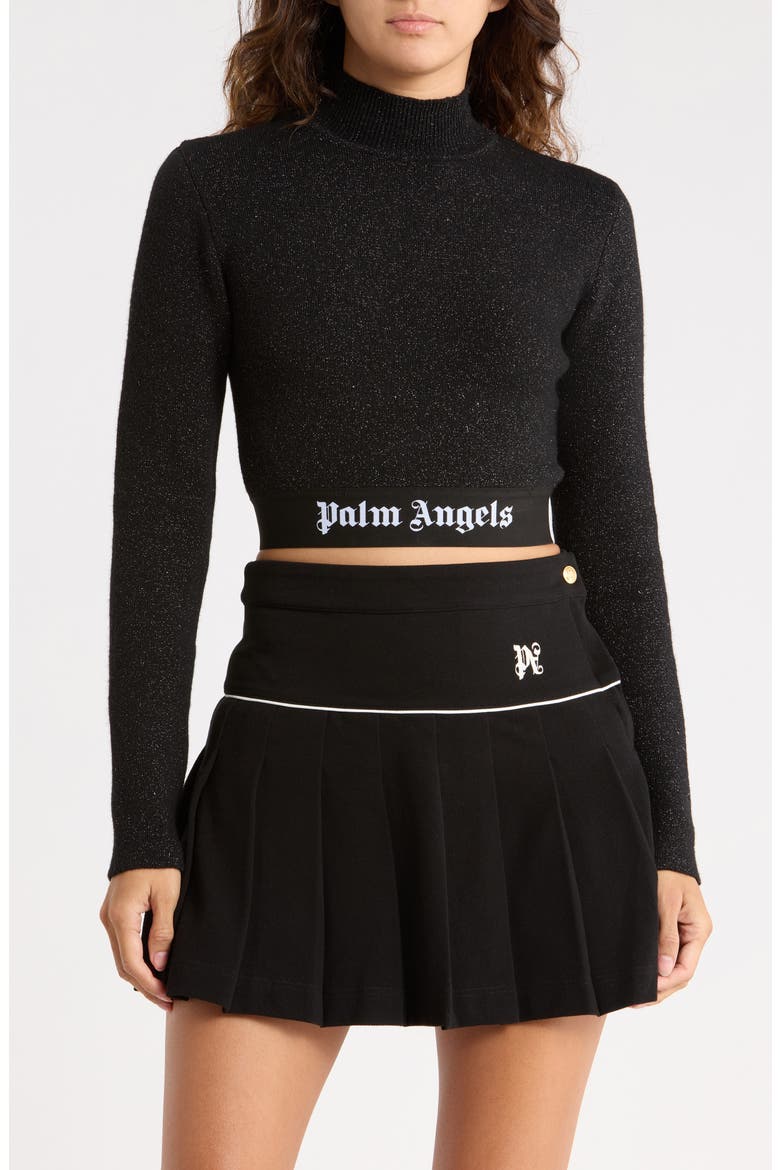 Sparkle Mock Neck Long Sleeve Crop Top, Main, color, BLACK