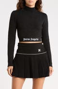 Palm Angels Sparkle Mock Neck Long Sleeve Crop Top