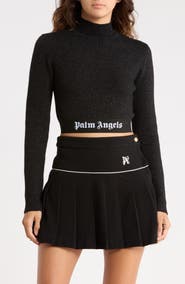 Palm Angels Sparkle Mock Neck Long Sleeve Crop Top