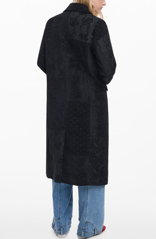 Desigual Embroidered Double Breasted Coat In Black