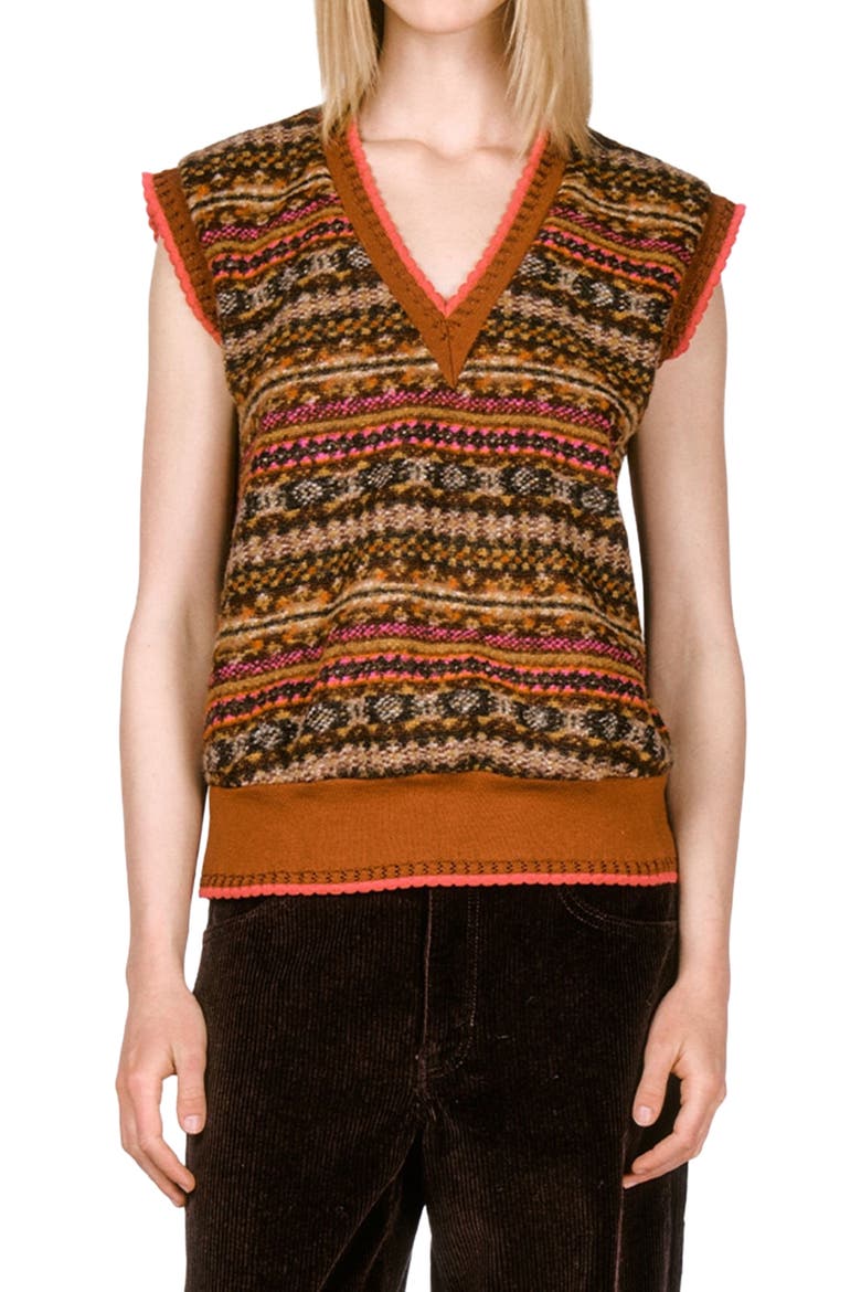 Fair Isle Fleece Vest, Alternate, color, CINNAMON MULTI